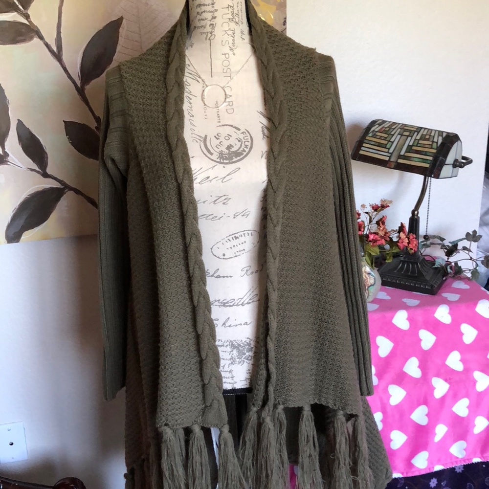 Sweater coat with fringe